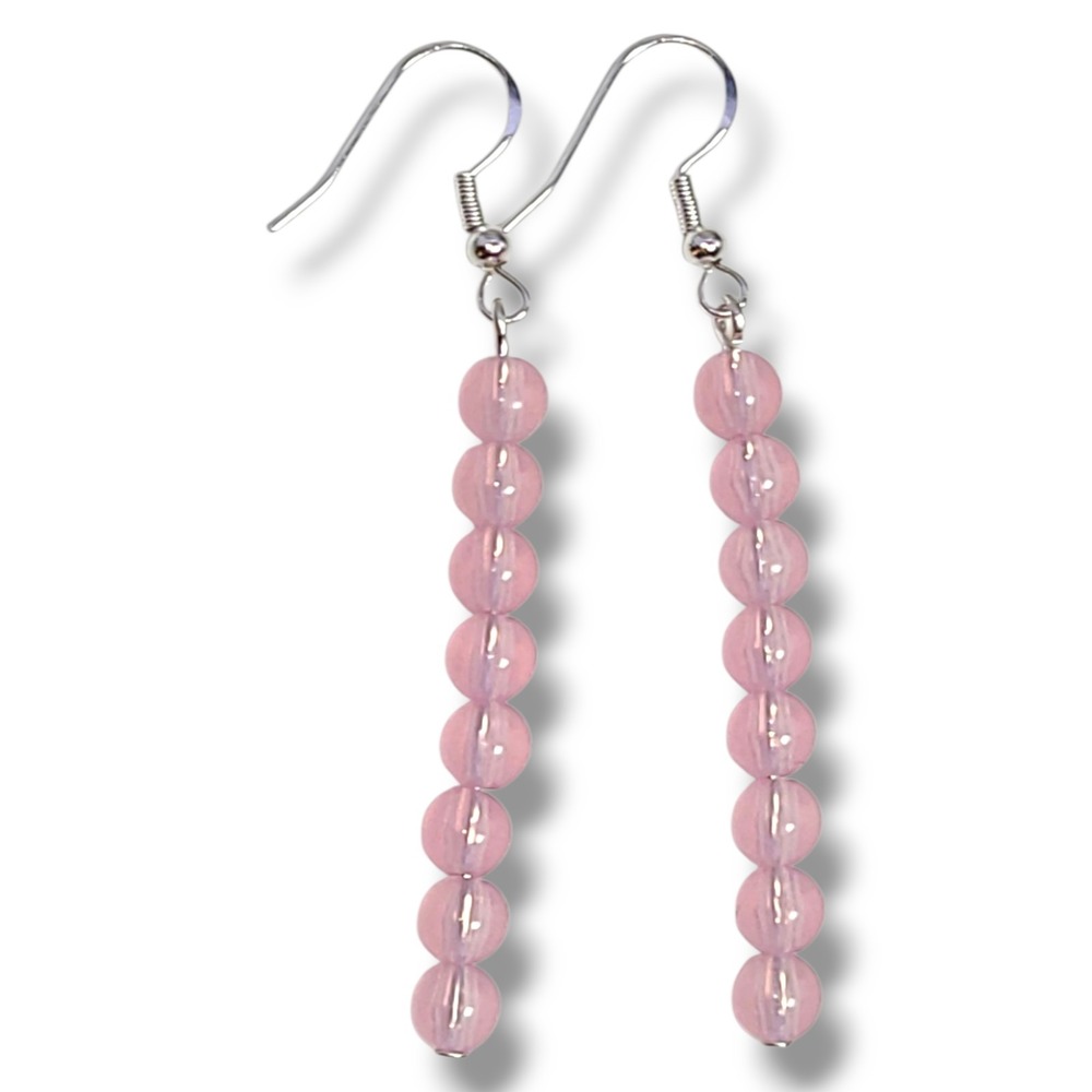 Sterling Silver 925 Pink Bubble Bead‎ Dangle Earrings 2.5"